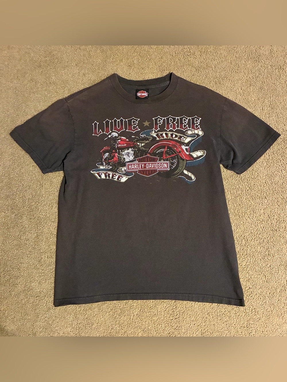 Harley-Davidson  L Black Faded T-shirt Motorcycle Graphic Biker Cayman Islands